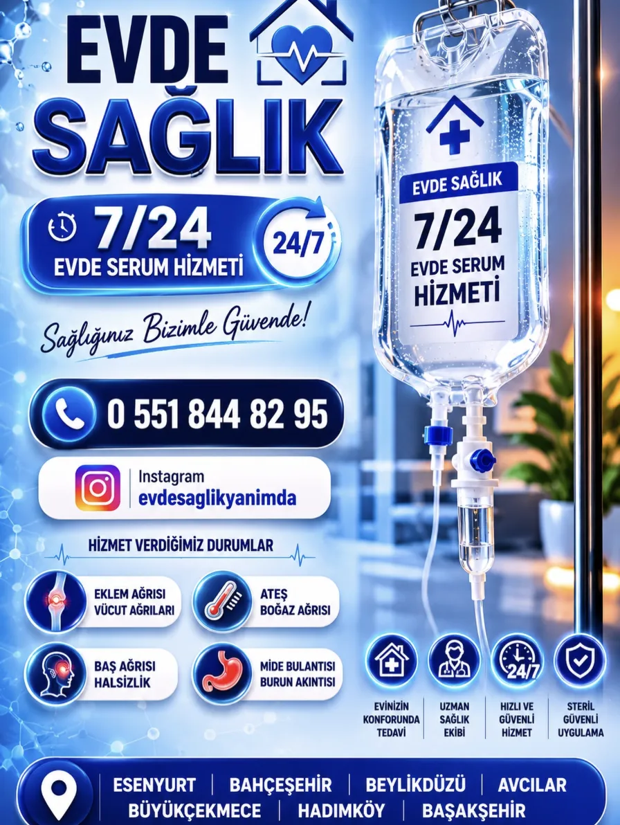 Evde sağlık ve evde serum hizmeti iletişim — 7/24 çağrı hattı ve hizmet verilen ilçeler