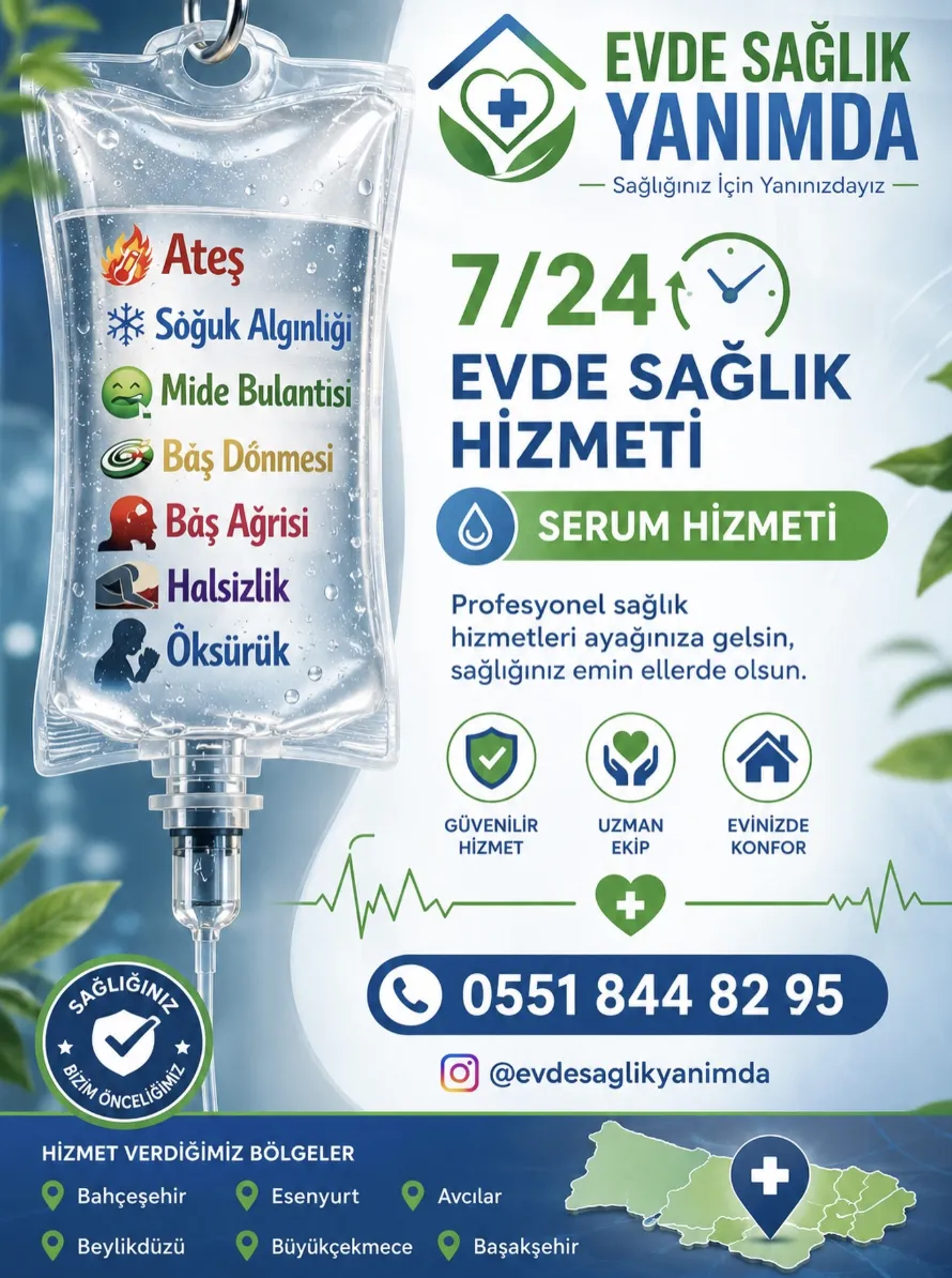 Evde sağlıkçı numarası — ateş, soğuk algınlığı, mide bulantısı ve baş ağrısı için evde serum hizmeti